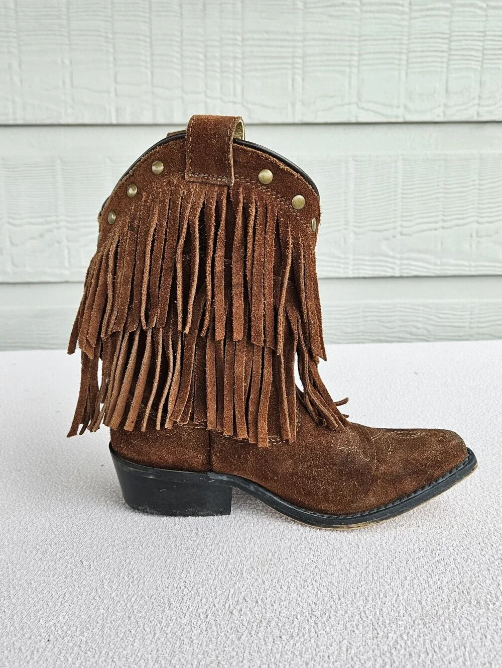 Smoky Mountain Wisteria Western Boot Girl SZ 12 Brown Leather Fringe Cowgirl